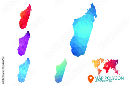 Madagascar Map - Set of geometric rumpled triangular low poly style gradient graphic background , Map world polygonal design for your . Vector illustration eps 10.