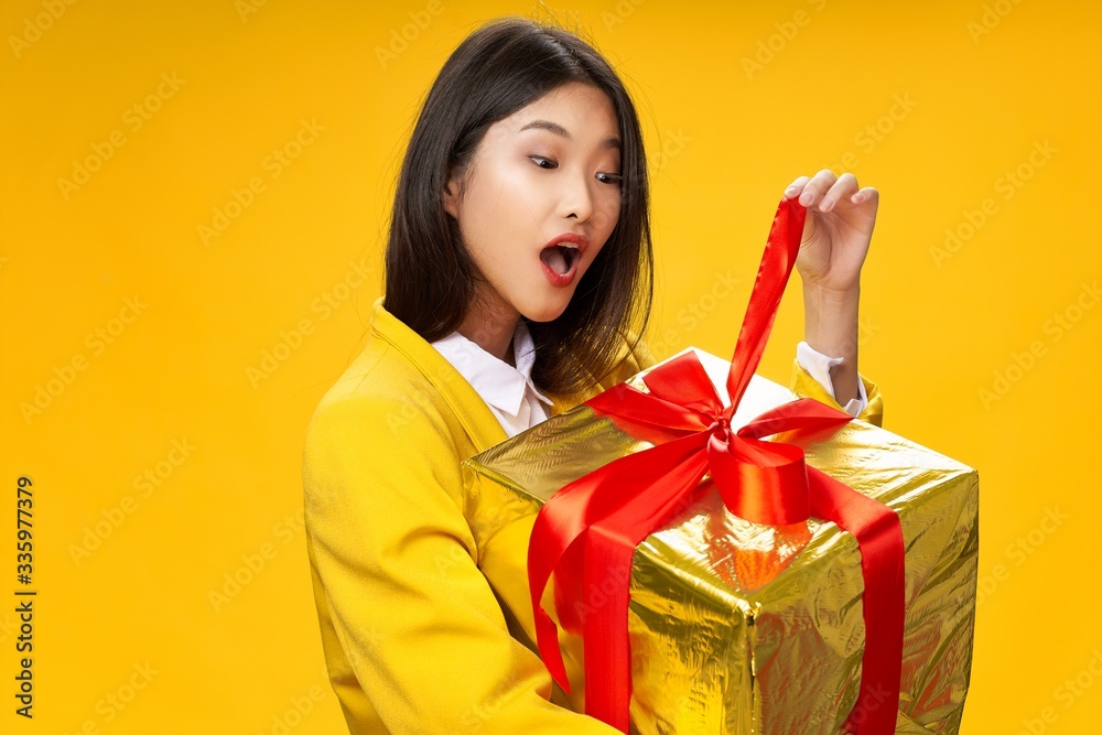 young woman with gift box young woman with gift box