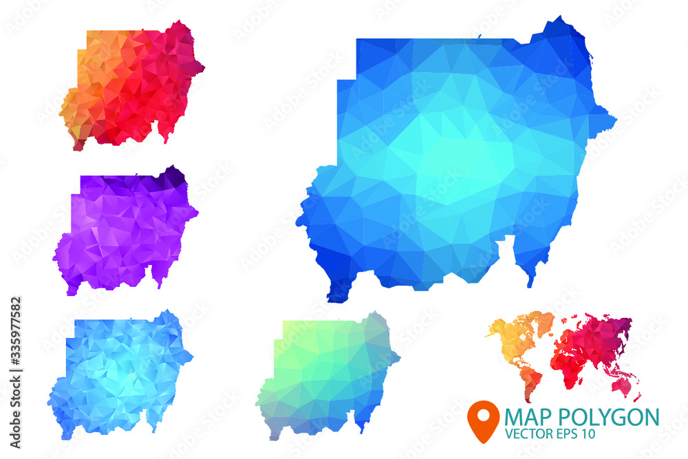 Sudan Map - Set of geometric rumpled triangular low poly style gradient graphic background , Map world polygonal design for your . Vector illustration eps 10.