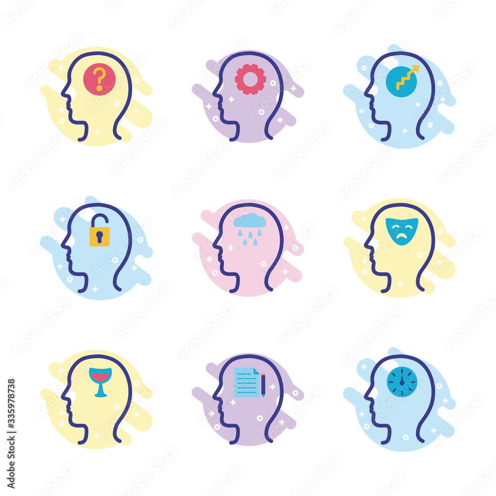 bundle of profiles mental health line style icon bundle of profiles mental health line style icon