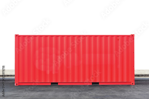 red Container box on floor isolated on white background with clipping paths.