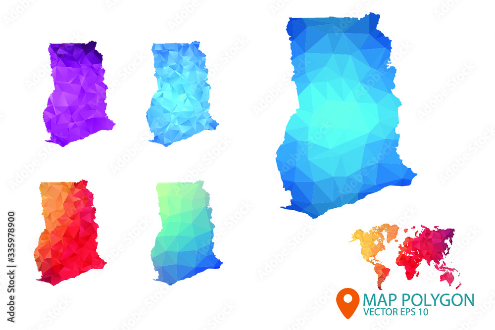 Obraz Ghana Map - Set of geometric rumpled triangular low poly style gradient graphic background , Map world polygonal design for your . Vector illustration eps 10.