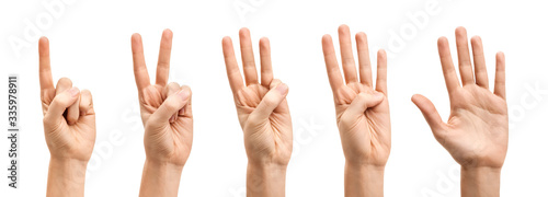 Hands Counting 1 to 5 against a White Background