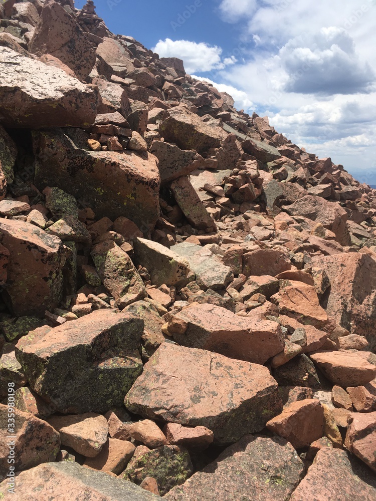 Rocks Scree pile at the top of Pikes Peak in the Rocky Mountains in Colorado