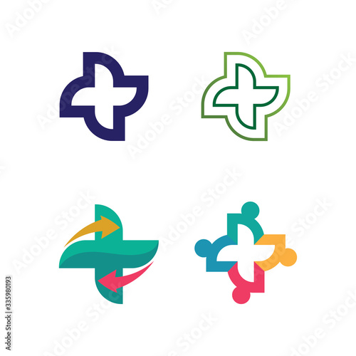  health logo care, medical, medicine, meditation and hospital design icon vector