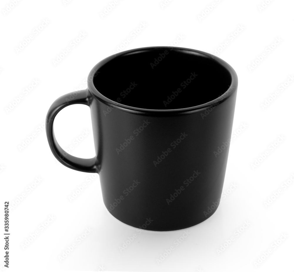 empty black cup on white background empty black cup on white background