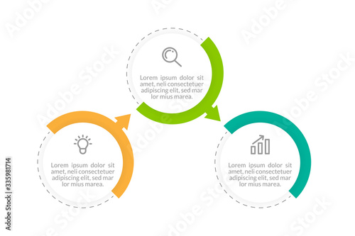 Minimal Business Infographics template. Timeline with 3 steps, options and marketing icons .Vector linear infographic with three conected elements. Can be use for presentation.