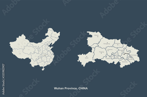 wuhan map. hubei province, china. vector map of wuhan.