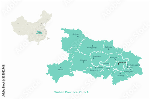 wuhan map. hubei province  china. vector map of wuhan.
