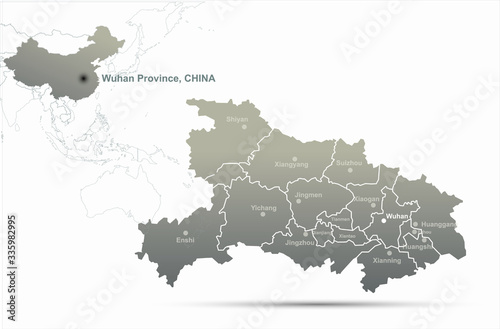 wuhan map. hubei province, china. vector map of wuhan.