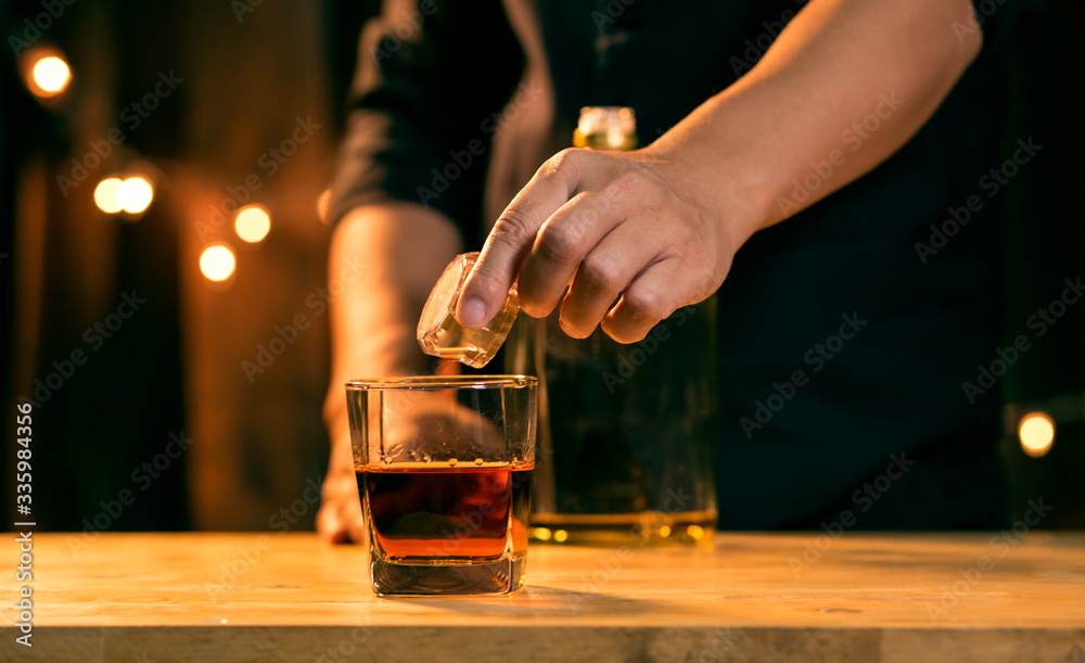 Barman pouring whiskey whiskey glass beautiful night Barman pouring whiskey whiskey glass beautiful night