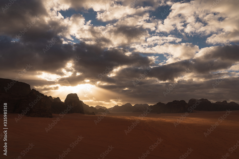 Wadi Rum desert in a beautiful morning sunrise, Jordan, Arab