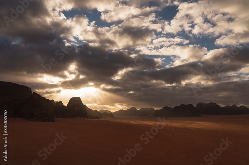 Wadi Rum desert in a beautiful morning sunrise  Jordan  Arab