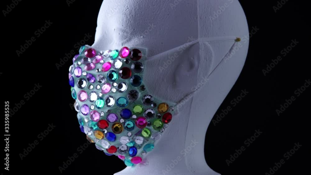 Mannequin wearing medical urban fashion luxury diamonds face mask and