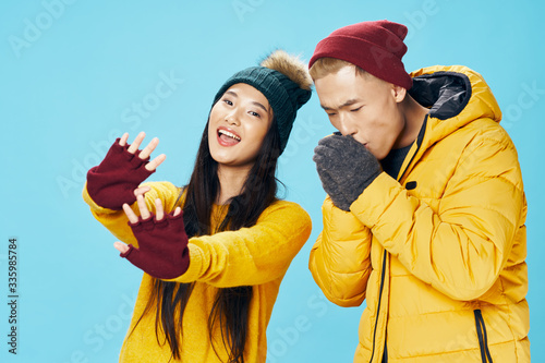 happy couple in winter