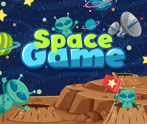 Poster design with word space game and aliens in the space