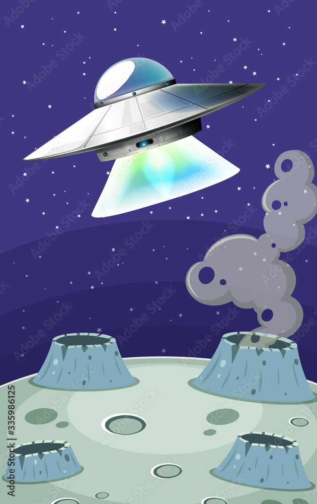 Background scene with UFO flying in dark sky Background scene with UFO flying in dark sky