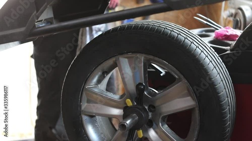 Wallpaper Mural Process of tire repairing. Repair a tire from car by mechanic. Winter tires Torontodigital.ca