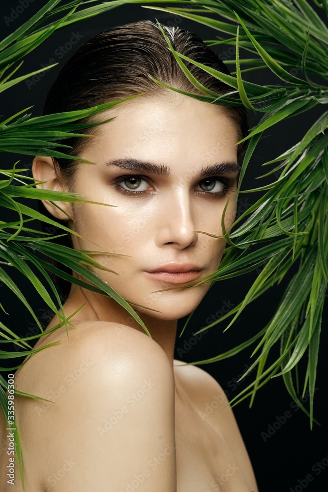 beautiful woman green leaves nature rest beautiful woman green leaves nature rest