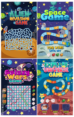 Game template with many planets in the space background