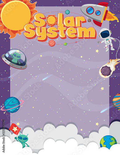 Frame template with many planets in the space background