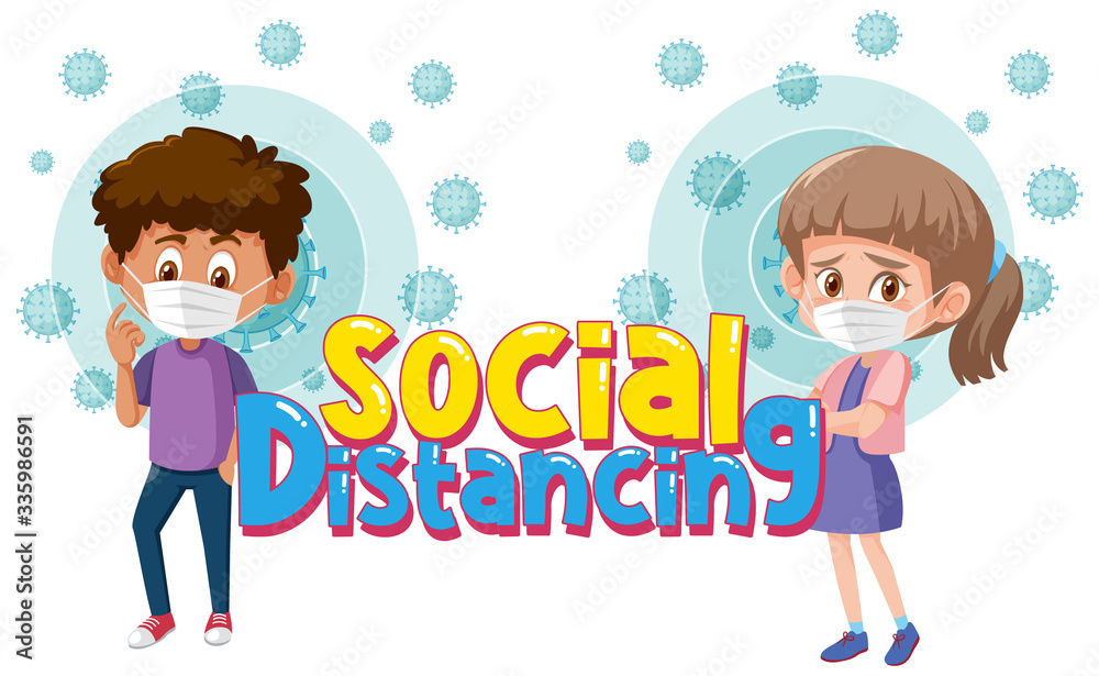 Coronavirus poster design with children and word social distancing Coronavirus poster design with children and word social distancing