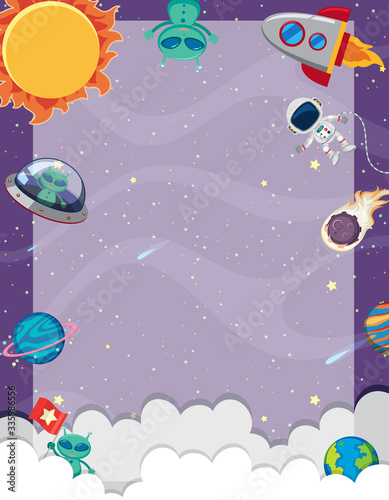 Frame template with many planets in the space background