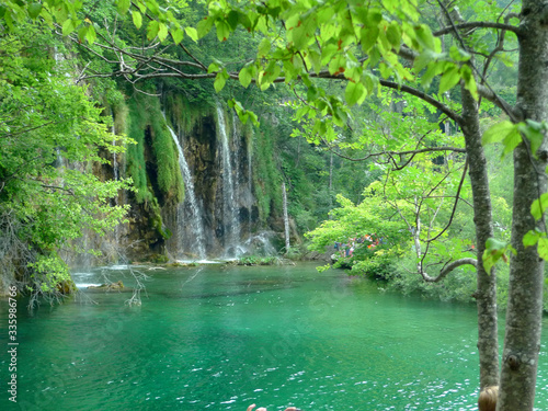 Fototapeta Naklejka Na Ścianę i Meble -  Eastern Europe Croatia Plitvice Lakes National Park Alphine Forest Hiking Trip Trekking Trail Outings