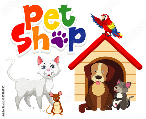 Font design for pet shop with many cute animals