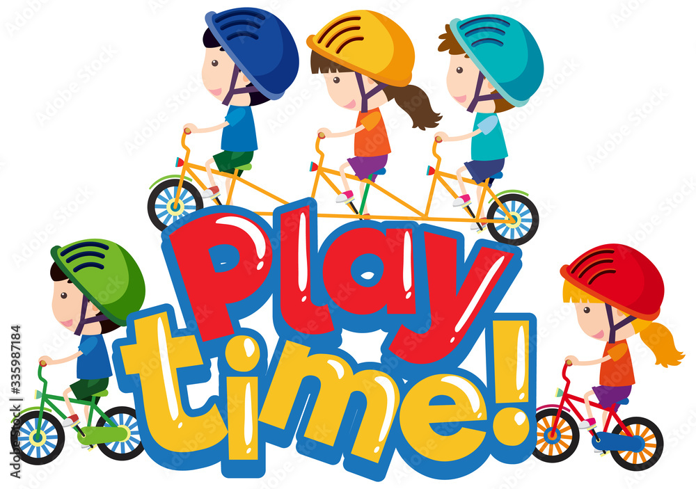 Font design for word play time with happy kids playing Font design for word play time with happy kids playing