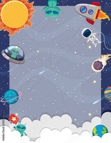 Fototapeta Naklejka Na Ścianę i Meble -  Frame template with many planets in the space background