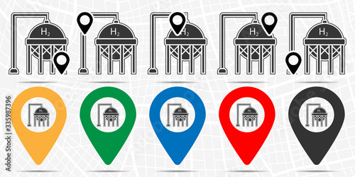 Hydrogen tank icon in location set. Simple glyph, flat illustration element of sustainable energy theme icons