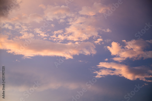 Purple sky at sunset, stratocumulus clouds. Abstract sky