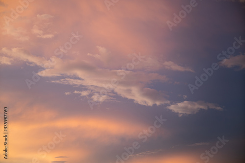 Purple sky at sunset, stratocumulus clouds. Abstract sky