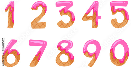 Font design for numbers one to zero on white background