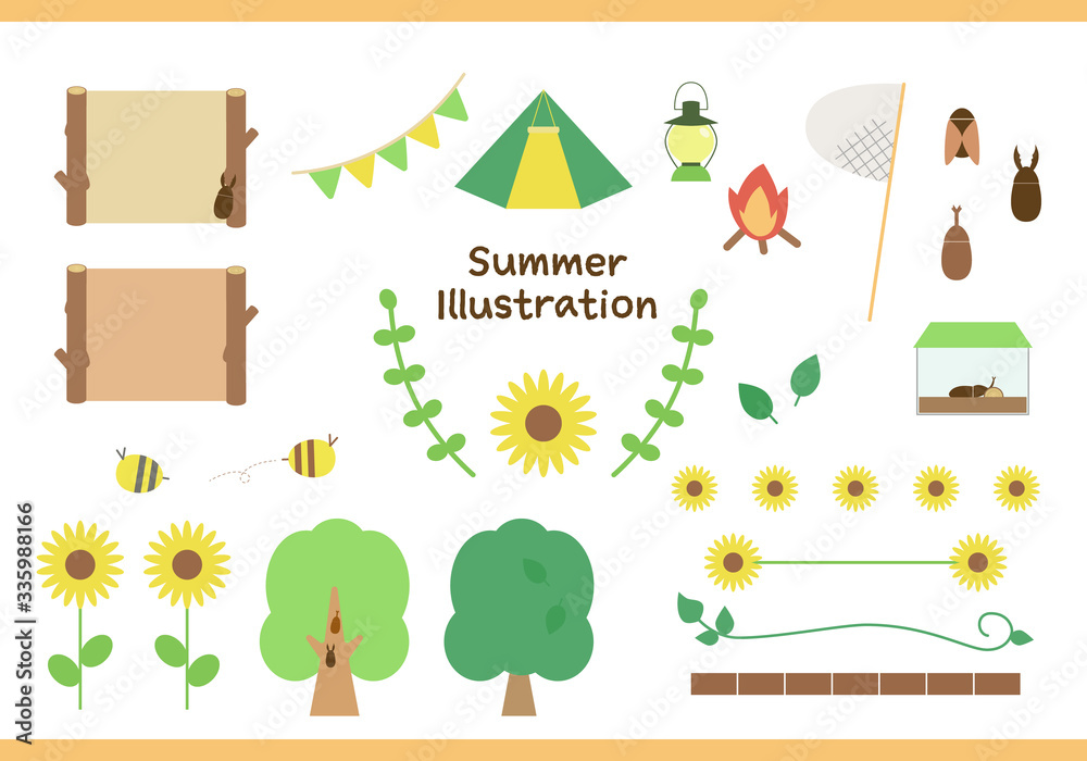Fototapeta premium 夏素材 イラスト セット