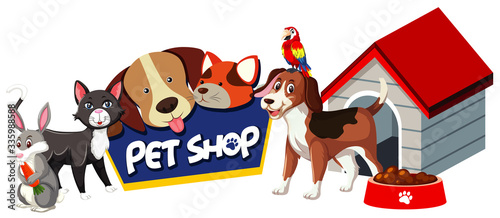 Font design for pet shop with many cute animals © brgfx
