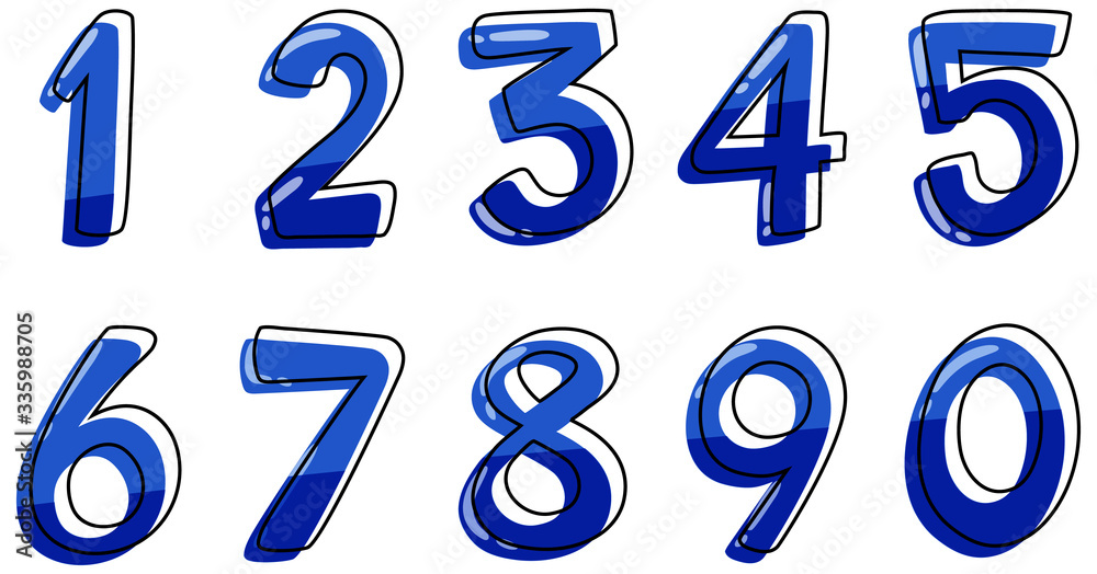 Font design for numbers one to zero on white background Font design for numbers one to zero on white background