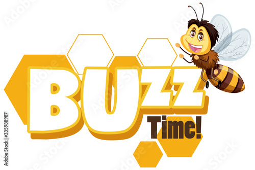 Font design for word buzz time with happy bee