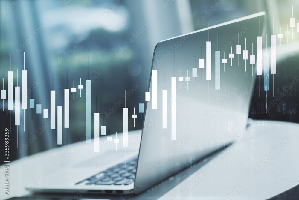 Multi exposure of abstract creative financial graph on modern computer background, forex and investment concept Multi exposure of abstract creative financial graph on modern computer background, forex and investment concept