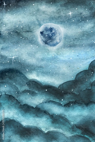 magical blue moon and cloudy blue sky