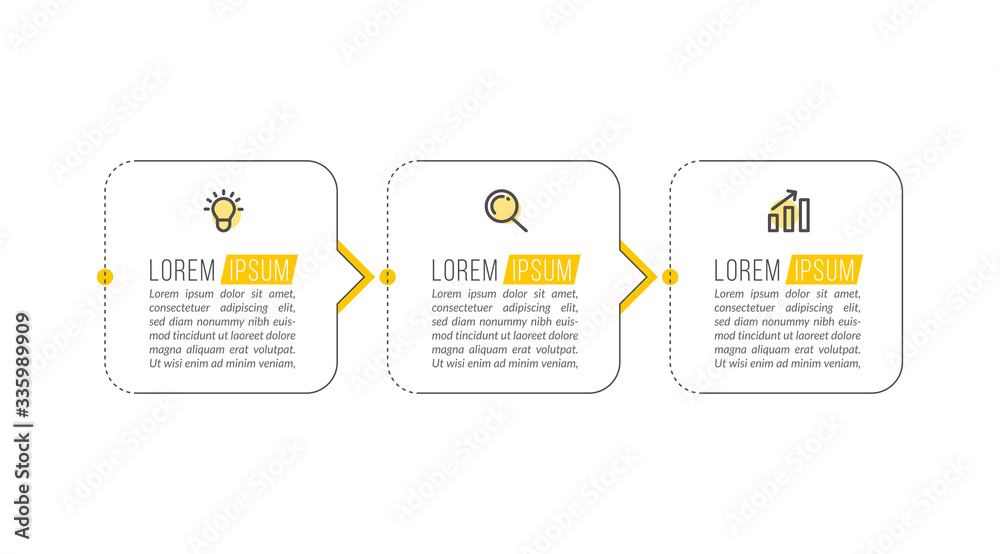 Obraz premium Minimal Business Infographics template. Timeline with 3 steps, options and marketing icons .Vector linear infographic with three conected elements. Can be use for presentation.