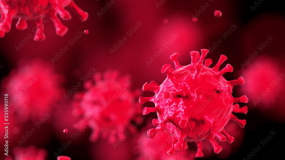 Fototapeta Concept of COVID-19 medical illustration. Coronavirus. Microscope virus close up. 3D rendering.