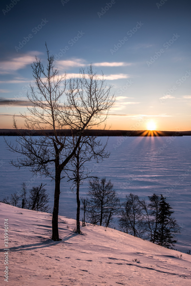 Sunset over Frozen Lake