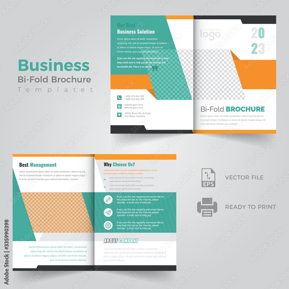 Corporate & Business Concept Bi-fold Brochure Template Design.