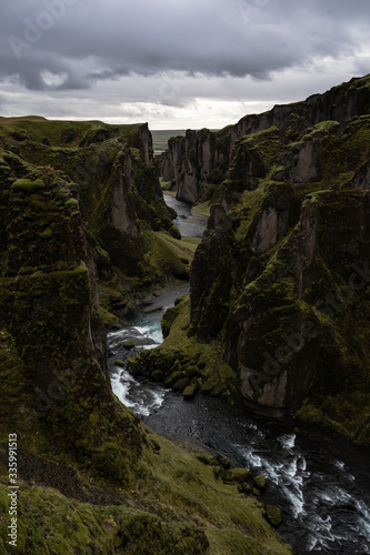 Fjadrárgljúfur deep and winding river canyon popular destination in Iceland