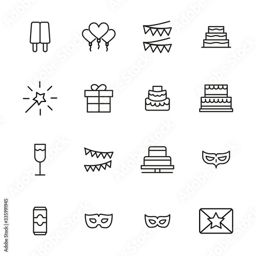 Birthday line icons set.