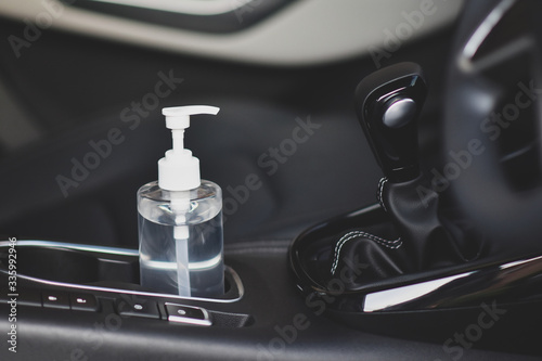 Alcohol gel 70% in car  for cleaning hands everywhere