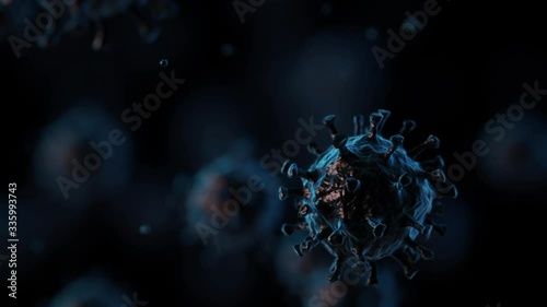 Concept of COVID-19 medical illustration. Coronavirus. Microscope virus close up. 3D rendering.