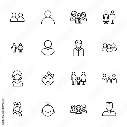 Set of people related vector line icons.